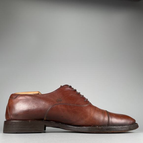 Salvatore Ferragamo Men\'s Size 8 2E Brown Leather Cap Toe Oxford Dress Shoes GUC